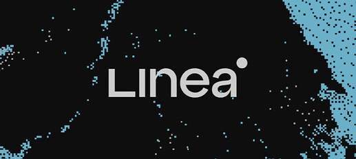 The image displays the word "Linea" centred against a black background with scattered blue pixels. (Captioned by AI)