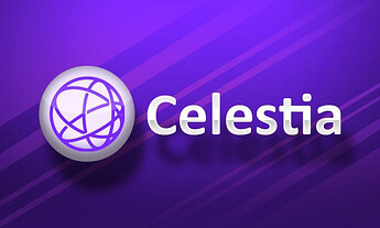 The image shows a logo with a stylised globe icon and the word "Celestia" on a purple background. (Captioned by AI)