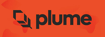 The image features the logo and word "plume" in bold black letters on an orange background. (Captioned by AI)