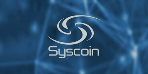 The image features the "Syscoin" logo set against a blue, abstract background. (Captioned by AI)