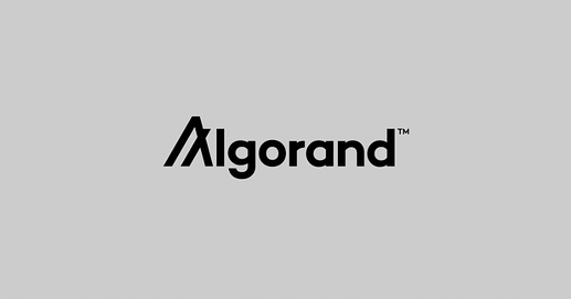 The image displays the Algorand logo with its name in bold black letters on a grey background. (Captioned by AI)