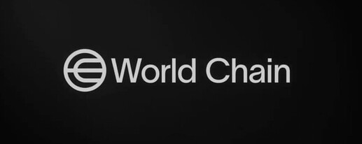 The image displays the logo and text "World Chain" on a dark background, featuring a circular design with horizontal lines resembling an "E". (Captioned by AI)