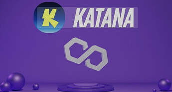 A purple-themed image featuring the word "KATANA" alongside a circular logo with a yellow "K" and an interlocking hexagonal motif below. (Captioned by AI)